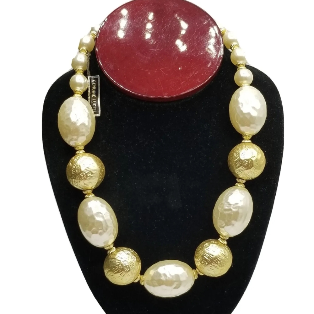 Vtg Large Chunky 18" Necklace Choker Single Strand Genuine Lucite Beads Necklace